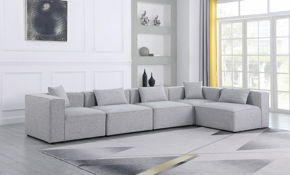 Cube Upholstered Modular Sectional, Gray, 5-Piece: 3 Armless Chair, 2 Corner Chair, Linen Texured Fabric