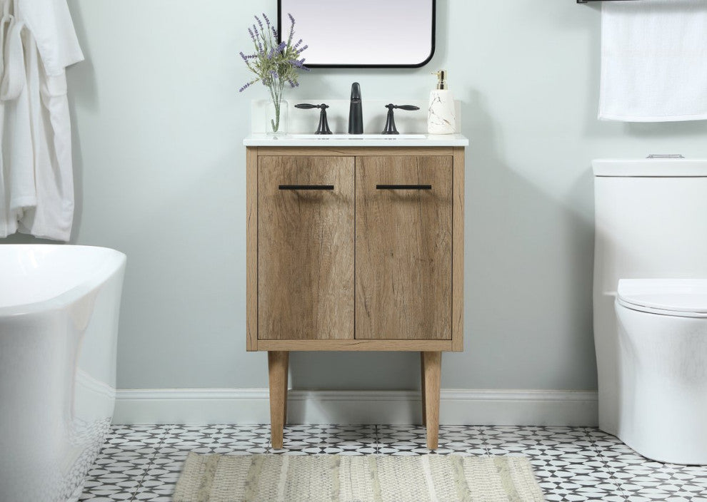 Home Living 19" Midcentury Modern Natural Oak-Light Bathroom Vanity