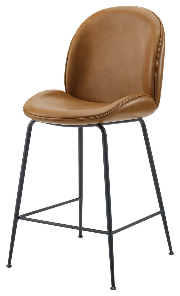 Counter Stool Chair, Faux Vegan Leather, Tan, Modern, Bar Cafe Bistro Restaurant