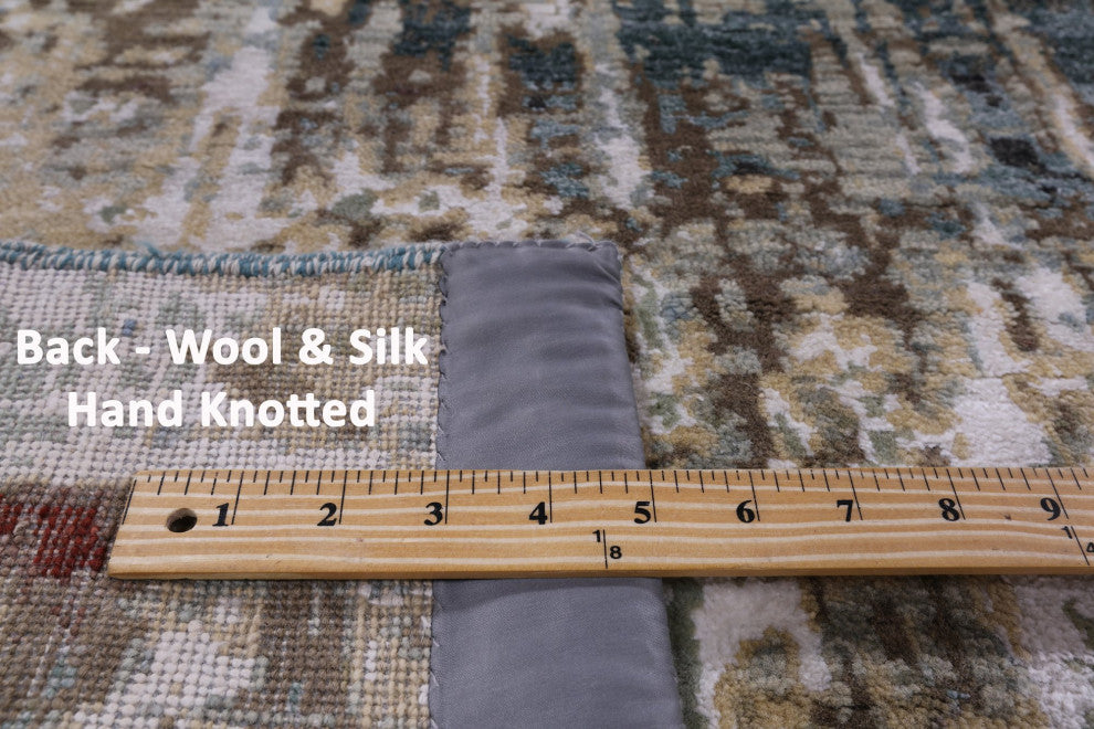 8' 1" X 10' 3" Wool and Silk Abstract Hand Knotted Rug Q9422