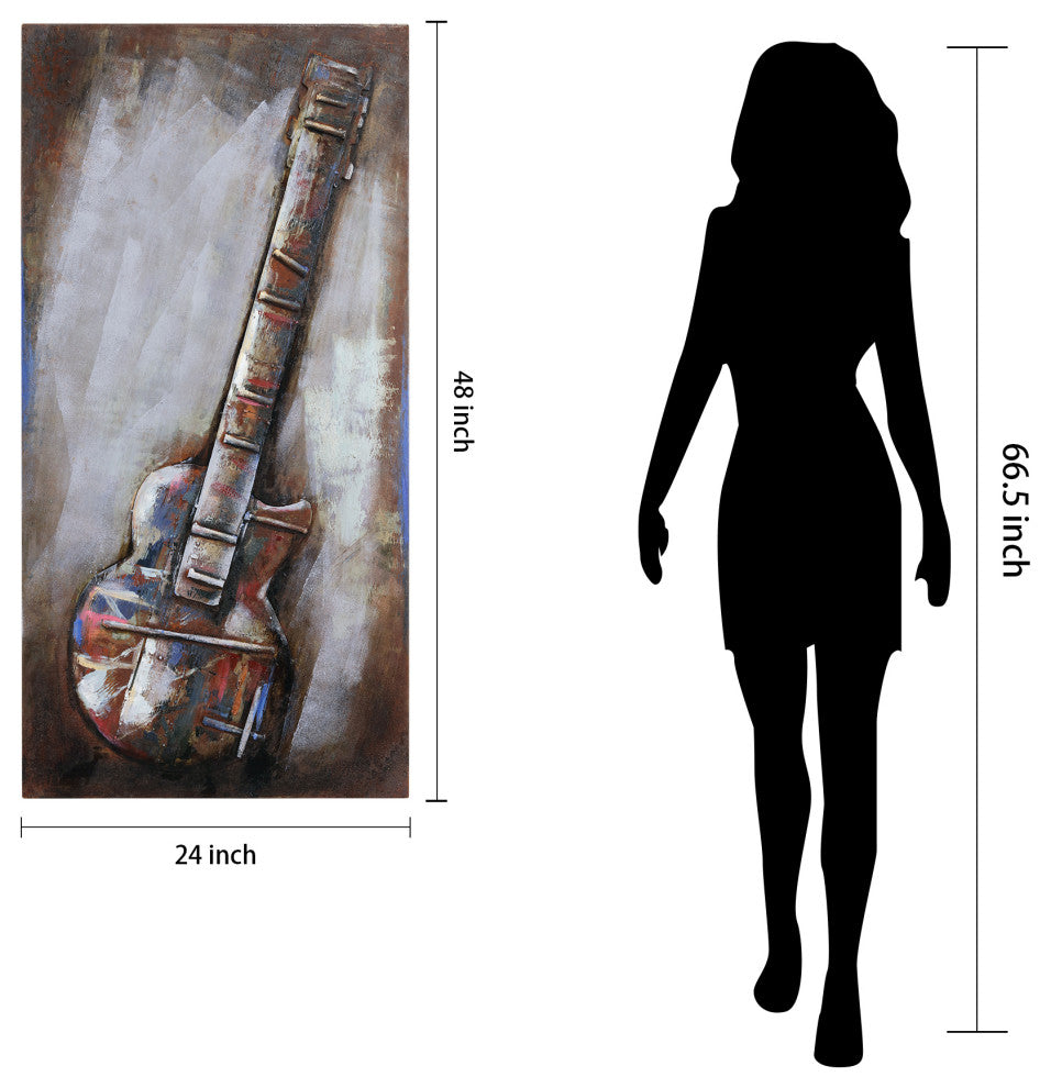 "Electric Guitar" Primo Mixed Media Hand Painted 3D Metal Wall Art