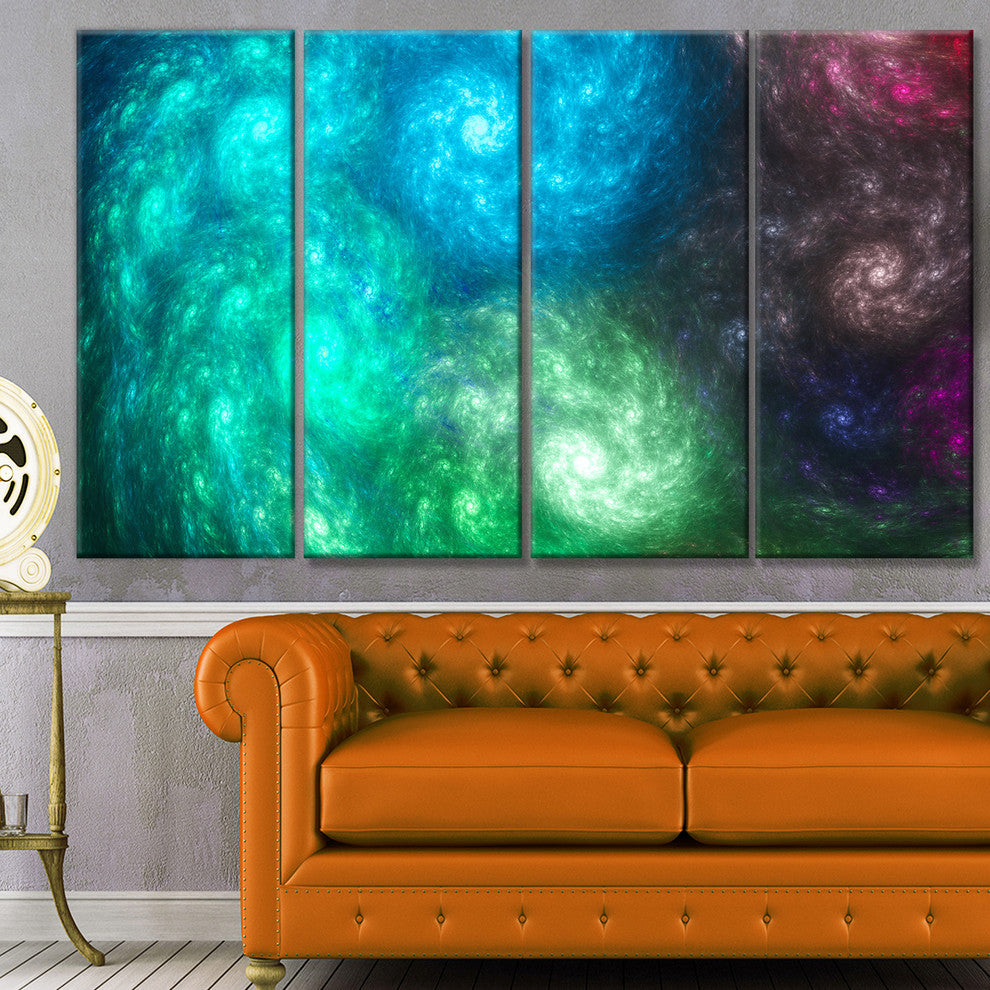 Colorful Rotating Fractal Galaxies, Abstract Wall Art Canvas, 48"x28", 4 Panels