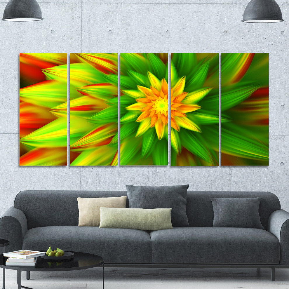 Amazing Dance of Green Petals, Floral Canvas Art Print, 60"x28", 5 Panels