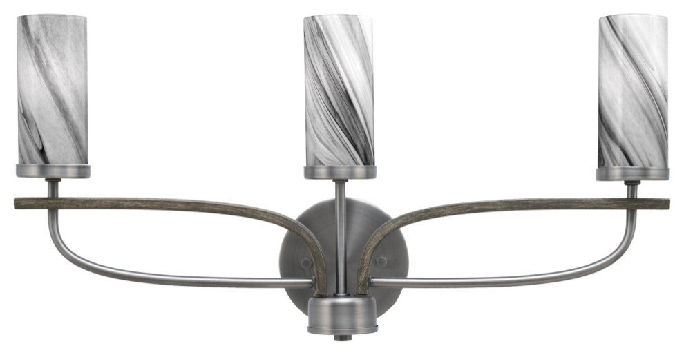 Monterey 3-Light Bath Bar, Graphite & Painted Distressed Wood-look, Onyx Swirl