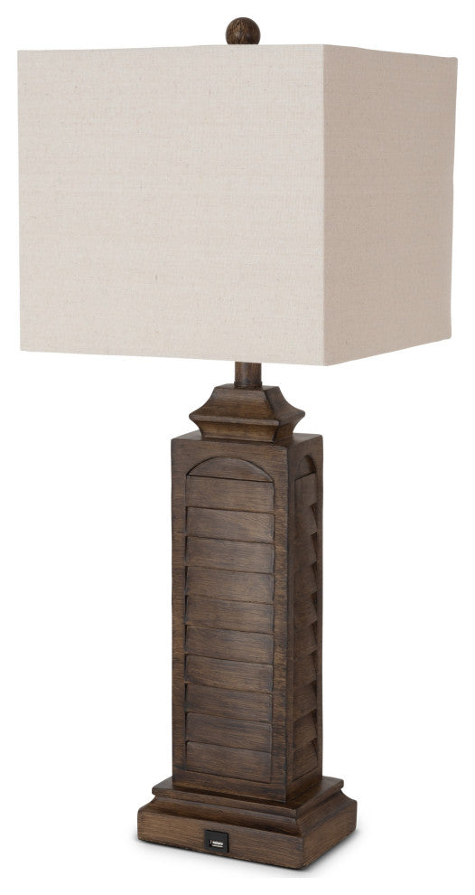 Set of 2 Brown Louver Base Table Lamps With USB