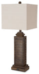 Set of 2 Brown Louver Base Table Lamps With USB