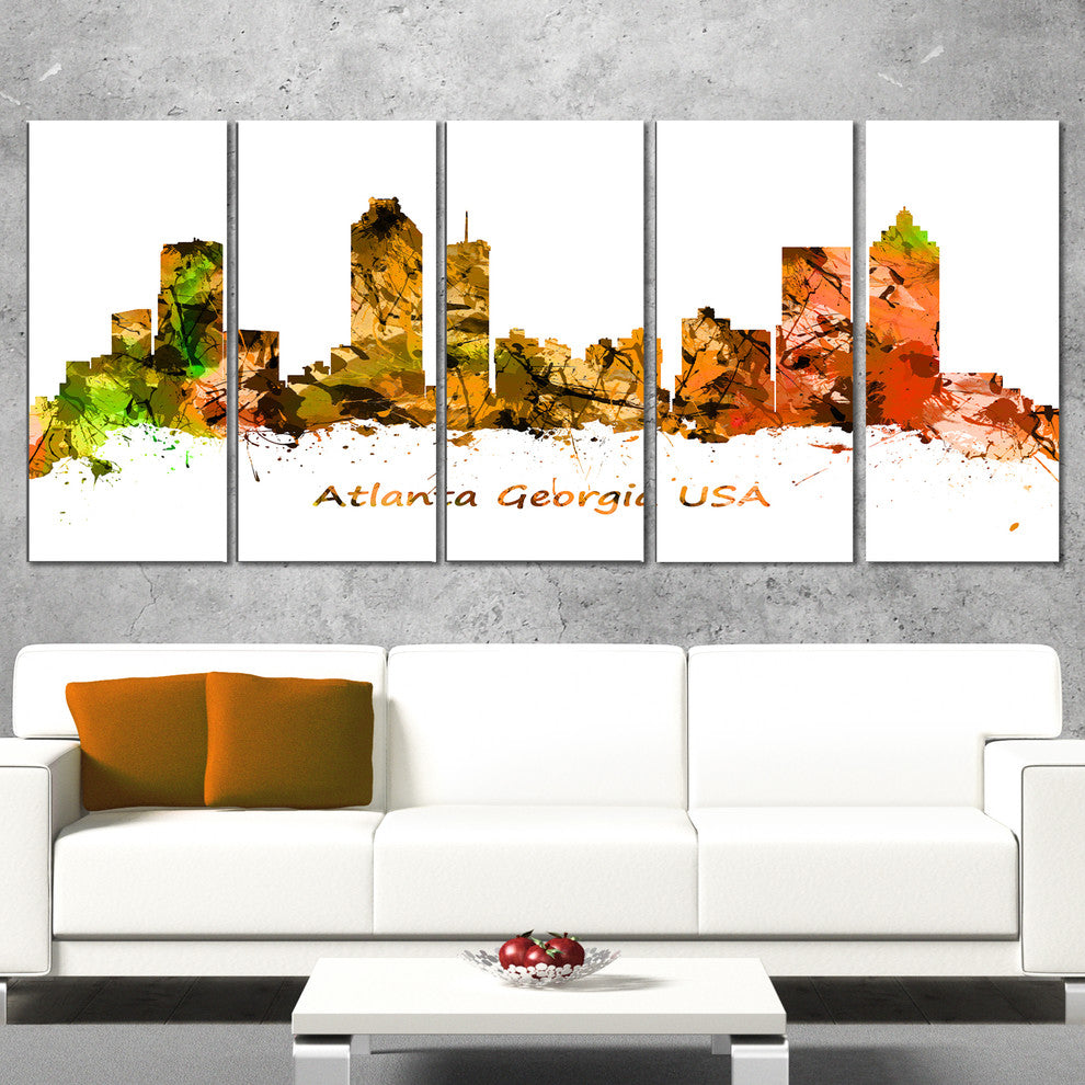"Atlanta Georgia Skyline" Cityscape Painting Canvas Print, 5 Panels, 60"x28"