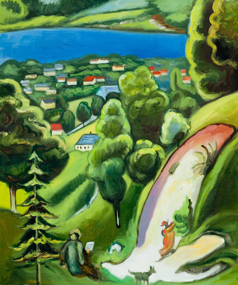 "Landscape on the Tegernsee With a Reading man", Unframed Loose Canvas