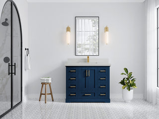 Boston 42 Single Sink Bath Vanity in Navy Blue 2" Carrara Quartz