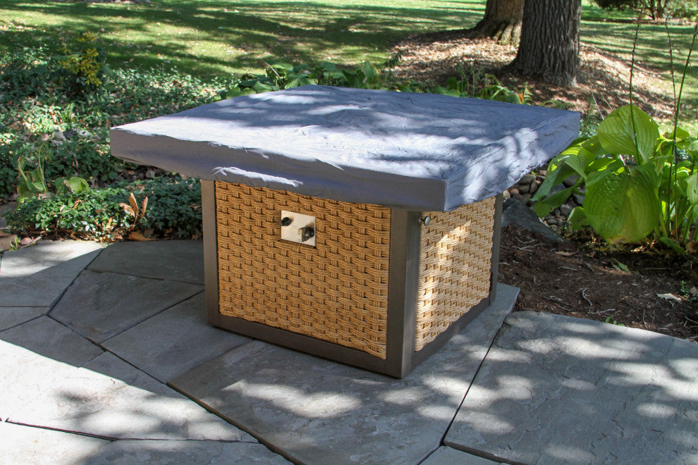 Square Natural-Toned Wicker Fire Pit