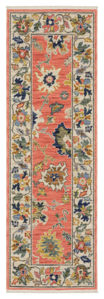 Leoness Vintage Traditional Salmon Pink/ Multi Area Rug, 2' x 6'