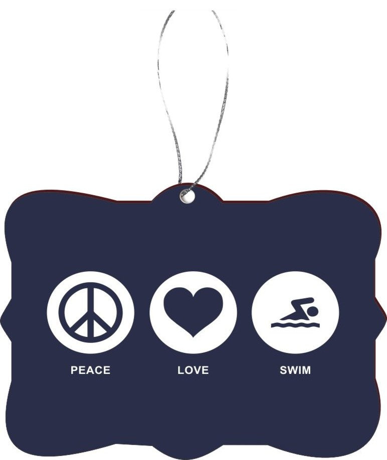Peace Love Swim Blue Color Design Rectangle Christmas Tree Ornament