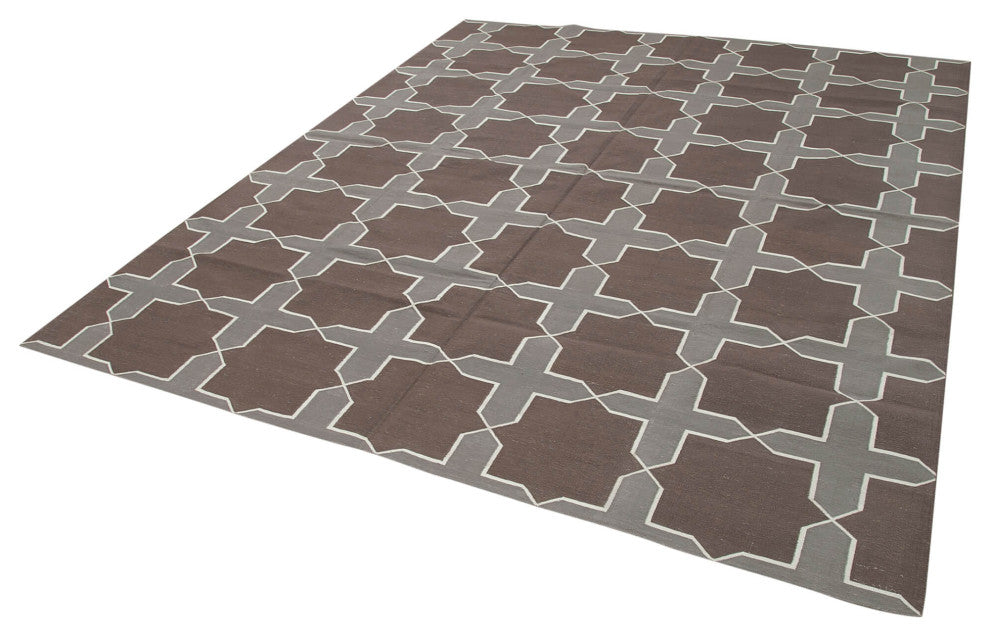 Rug N Carpet - Handmade Wool 8' 0'' x 9' 8'' Geometric Dhurrie Kilim Rug