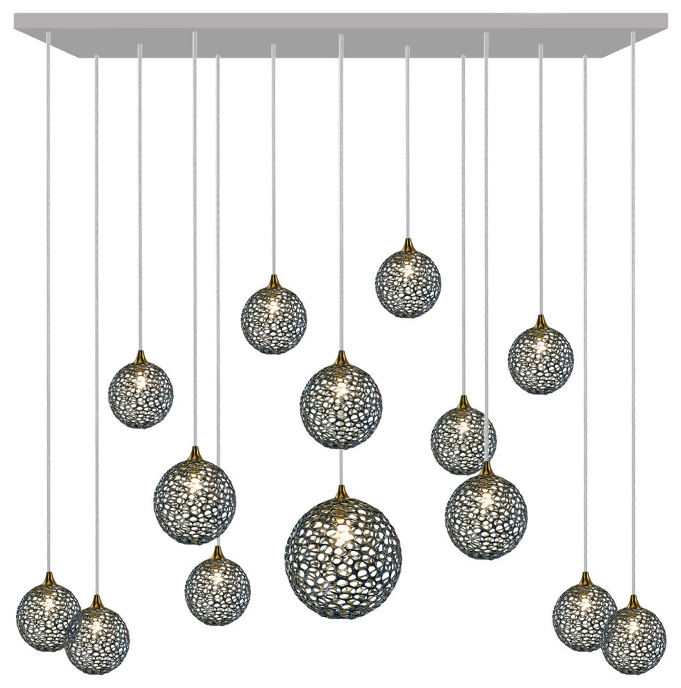 Napa 14 Pendants Blown Glass Chandelier, Silver, 36", Gray Glass