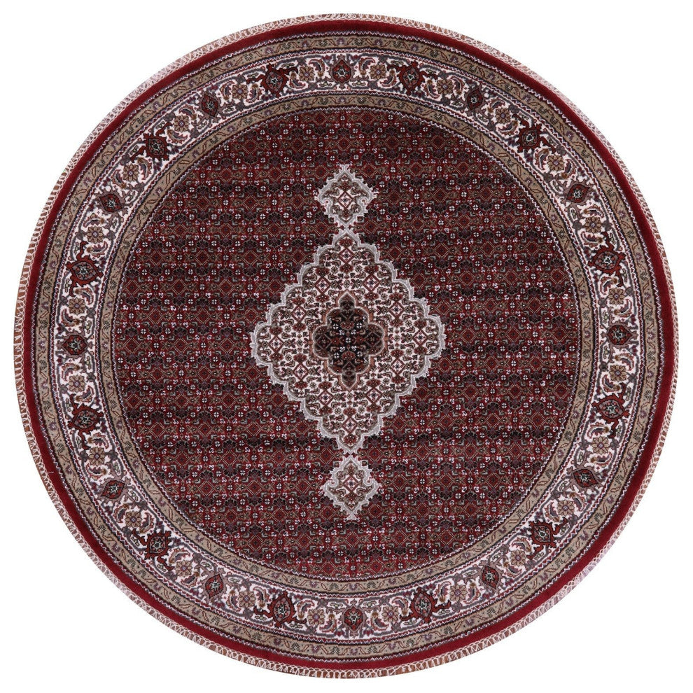 6' Round Persian Tabriz Wool and Silk Handmade Rug Q8910