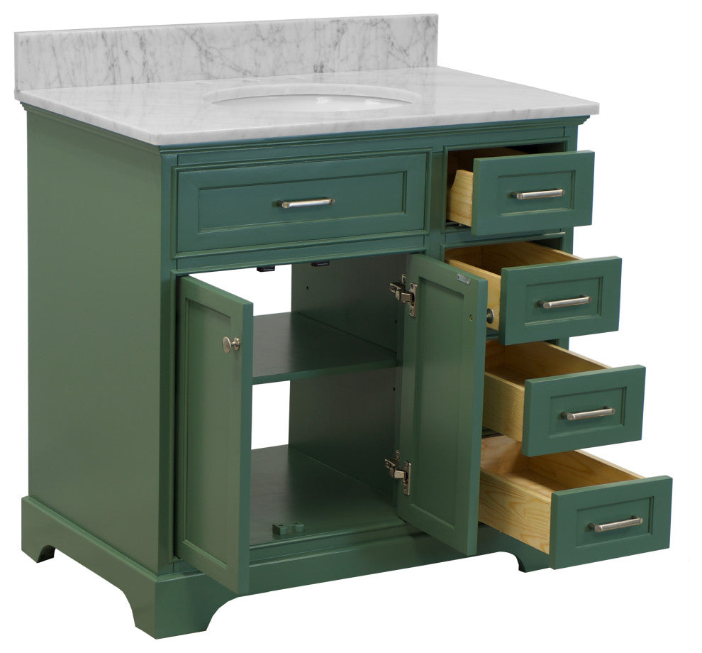 Aria 36" Bathroom Vanity, Sage Green, Carrara Marble