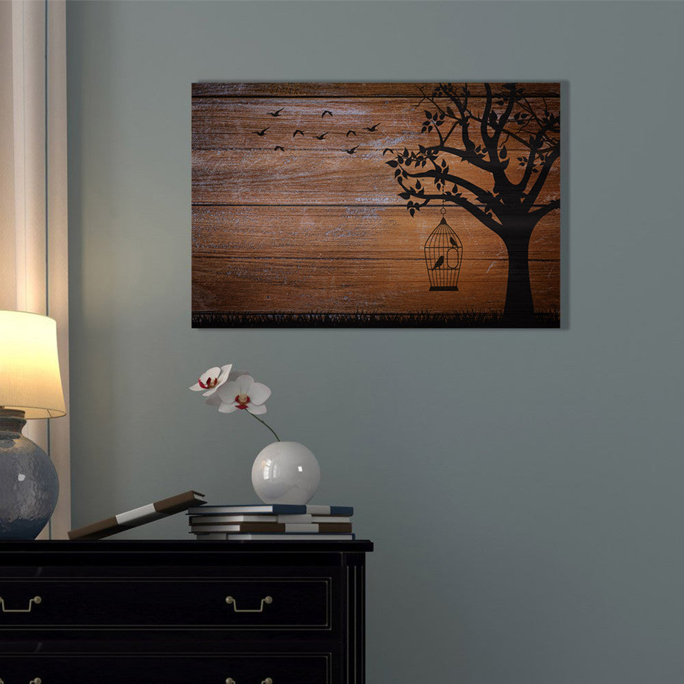 Epic Graffiti "Wood Series: Birds and Tree Silhouettes" Giclee Canvas, 12"x18"