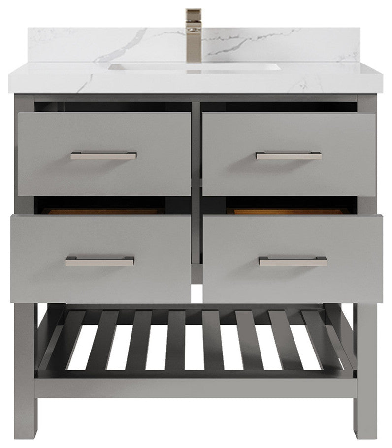 Willow Collections Parker Vanity, Gray, Calacatta Quartz, 36"