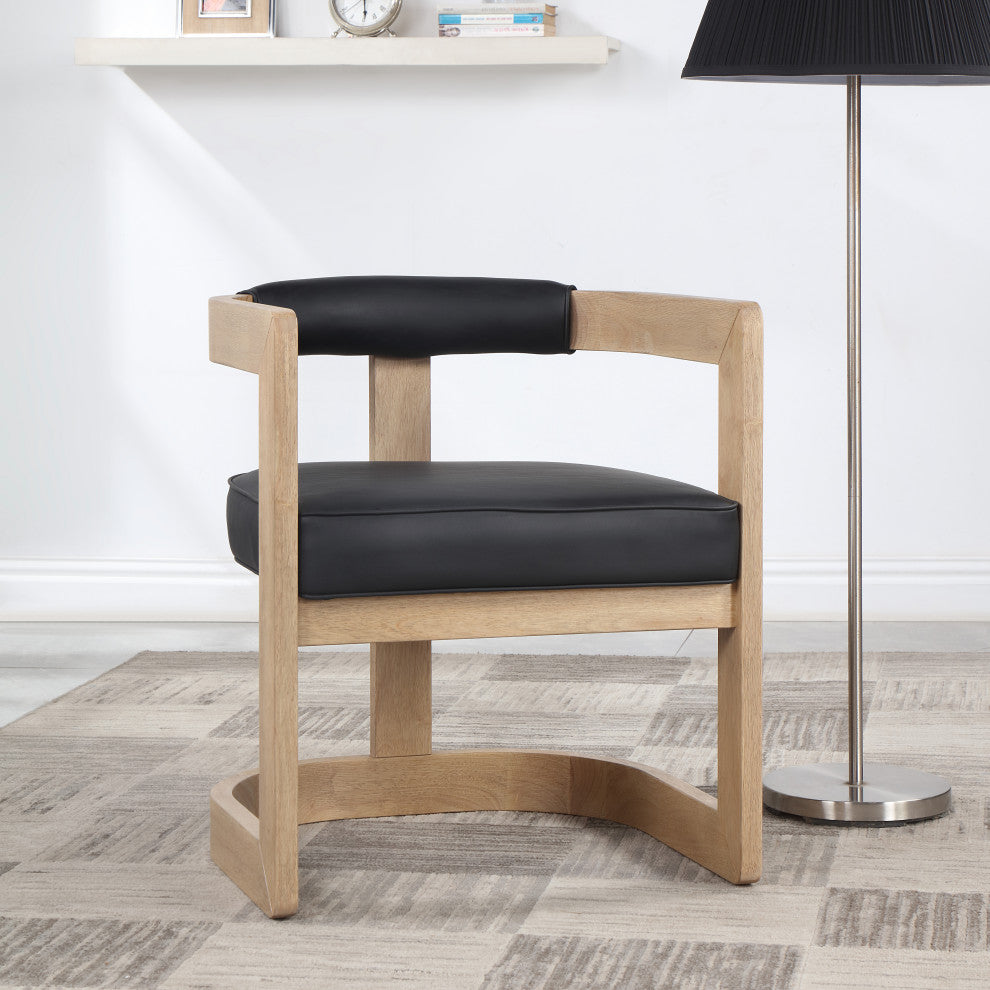 Manchester Faux Leather Upholstered Dining Chair, Black, Natural Finish