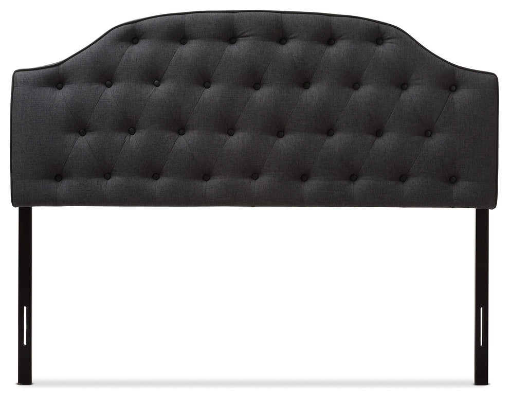 Windsor Modern Dark Gray Fabric Scalloped Buttoned King Size Headboard