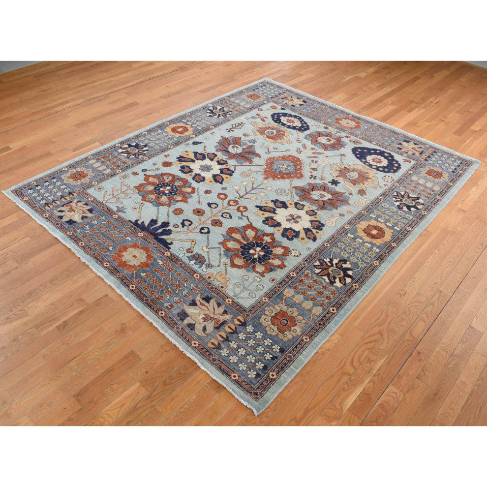 Gray, Peshawar With Antiqued Sultanabad Design, Hand Knotted, Rug, 8'2"x10'