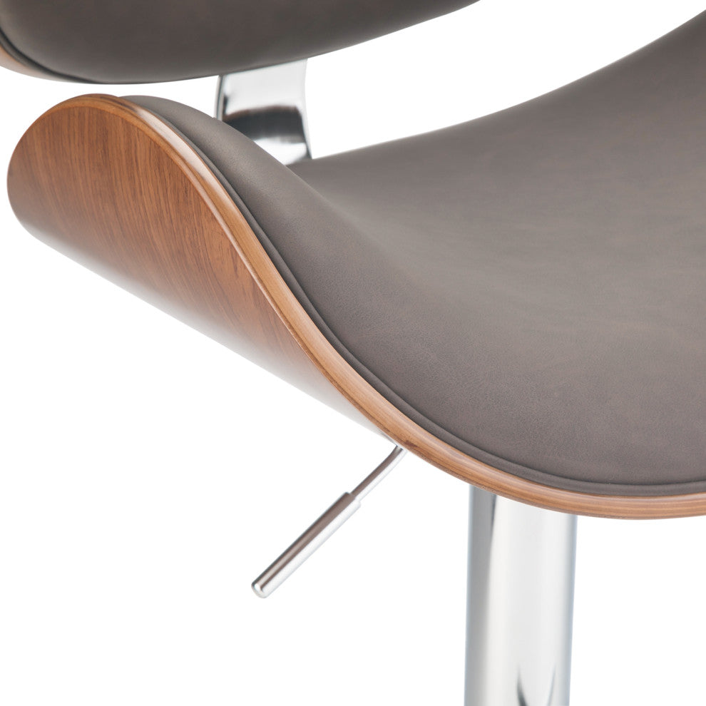 Marana Bentwood Adjustable Swivel Bar Stool, Distressed Brown Faux Leather