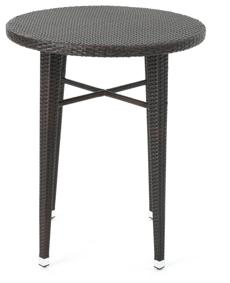 GDF Studio Dom Outdoor 32.5" Round Multi-Brown Wicker Bar Table