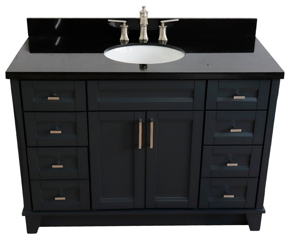49" Single Sink Vanity, Dark Gray Finish With Black Galaxy Granite