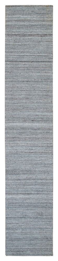 Coin Gray Wool Hand Loomed Modern Striae Design Runner Oriental Rug 2'7"x14'