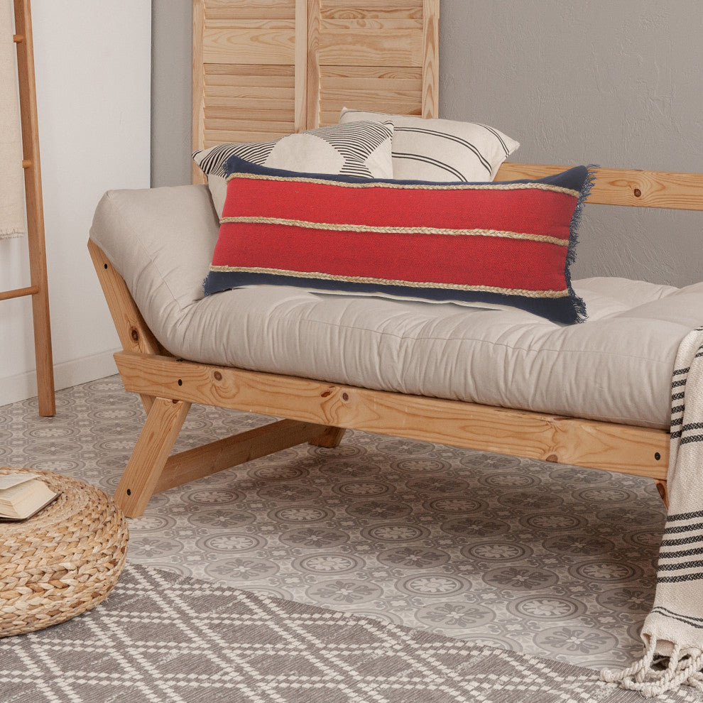 Atlantis Americana Striped Lumbar Pillow with Jute Braiding, 14" X 36"