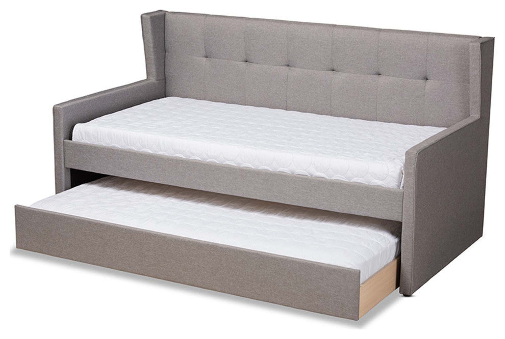 Sylvia Fabric Upholstered Twin Size Daybed With Trundle, Gray