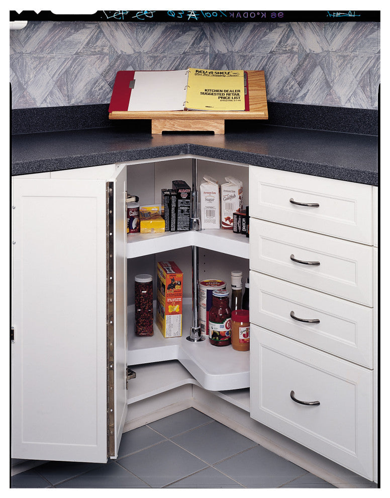 Polymer Kidney 2-Shelf Lazy Susans for Corner Base Cabinets, White, 28"W