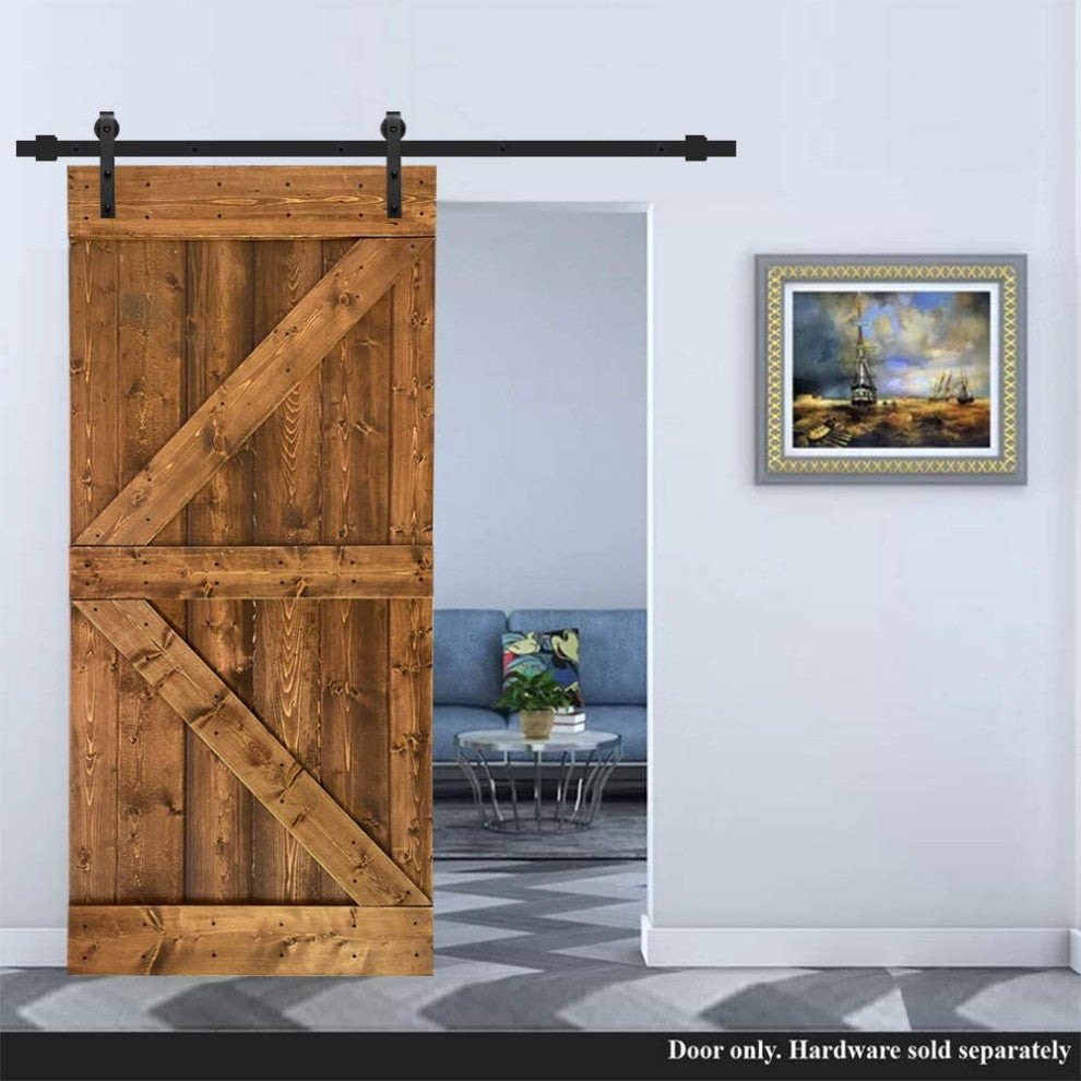 Stained Solid Pine Wood Sliding Barn Door, Walunt, 36"x84", K Series