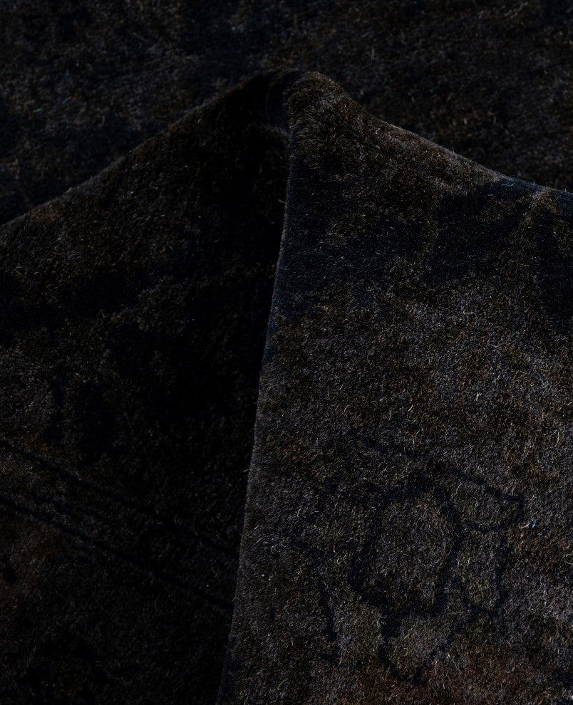 Overdyed One-of-a-Kind Hand-Knotted Area Rug Black, 2' 8" x 12' 2"