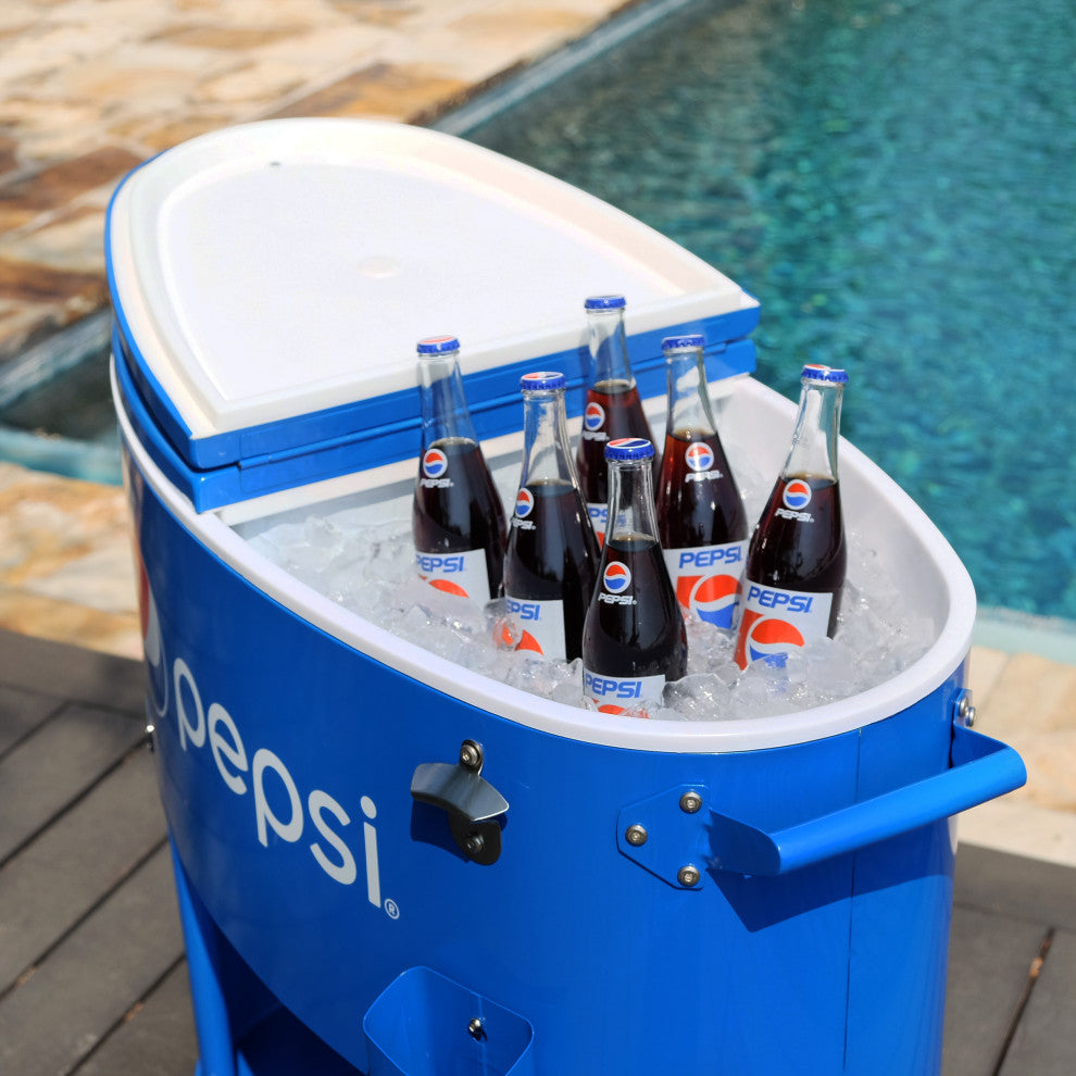 Permasteel 80 Quart Portable Rolling Oval Patio Cooler, Blue