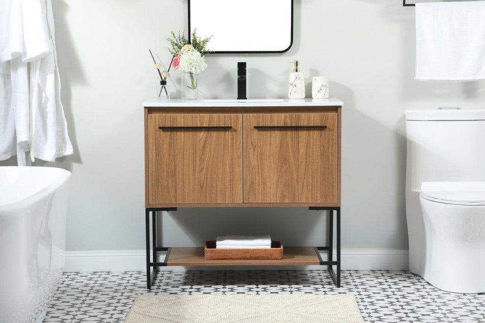 Sue Walnut Brown-Light Bathroom Vanity, Walnut Brown, 36"