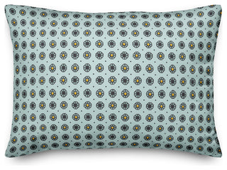 Pixel Floral Pattern in Blue Throw Pillow