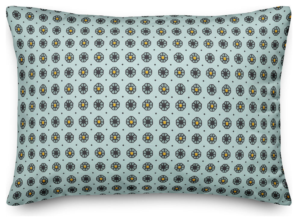 Pixel Floral Pattern in Blue Throw Pillow