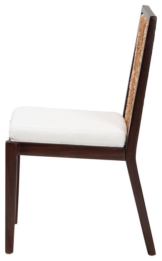 Modern Bohemian Dark Brown and Natural Abaca Dining Sidechair
