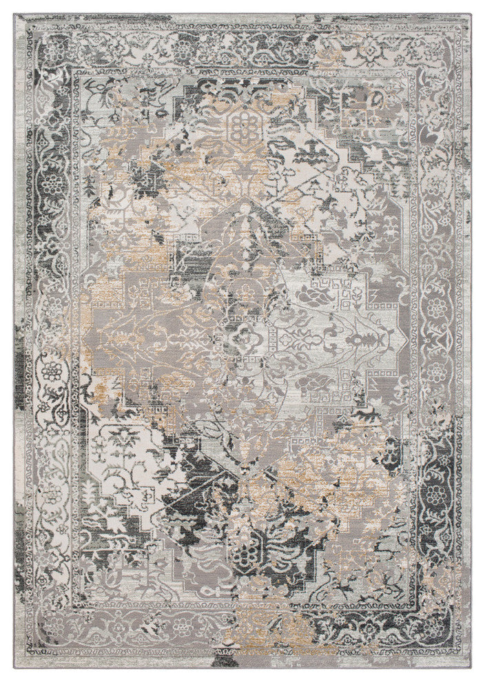 Surya Quatro QUA-2304 5'3"x7'3" Rug, Gray/Silver Gray/Dark Blue/Beige/Tan