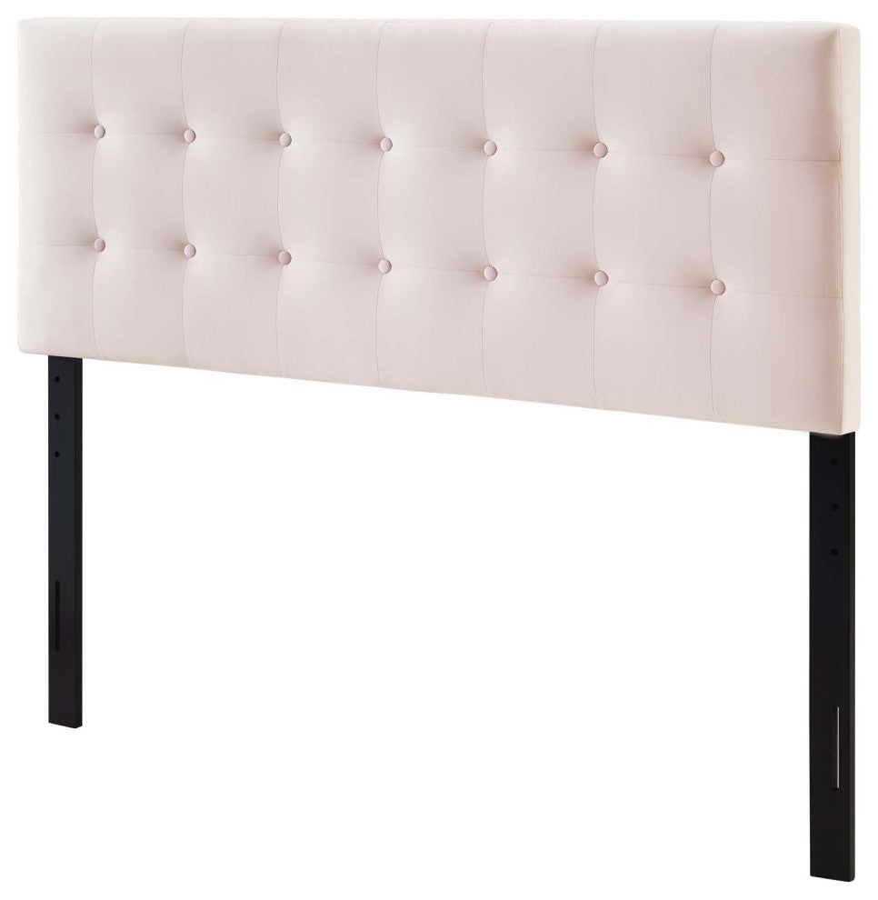 Contemporary Modern Bedroom King Size Tufted Headboard, Velvet Fabric, Pink