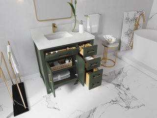 Cambridge 36 Left Offset Bath Vanity in Pewter Green 1.5" White Quartz