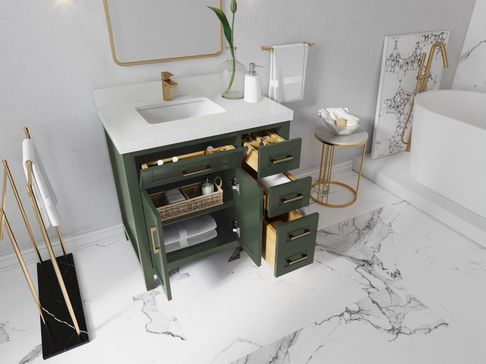 Cambridge 36 Left Offset Bath Vanity in Pewter Green 1.5" White Quartz