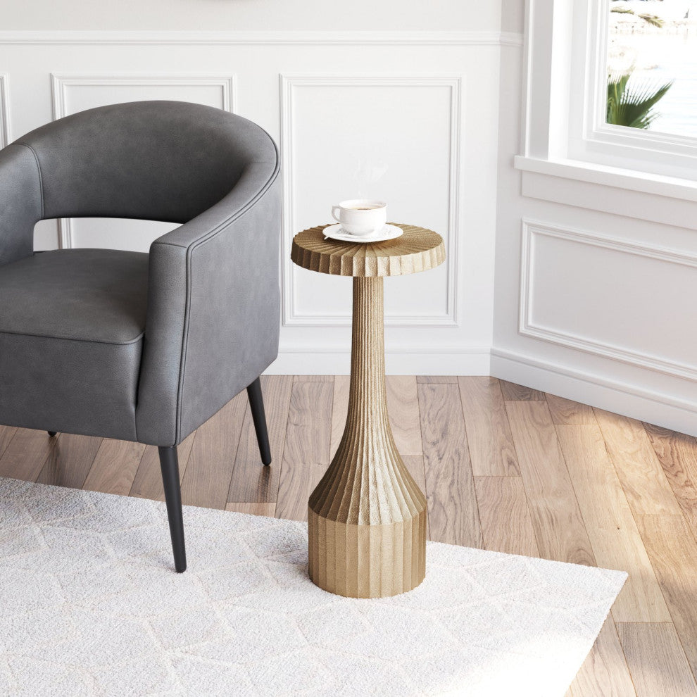 Sofa Side Table, Round, Aluminum, Metal, Antique Gold, Lounge Lobby Hospitality