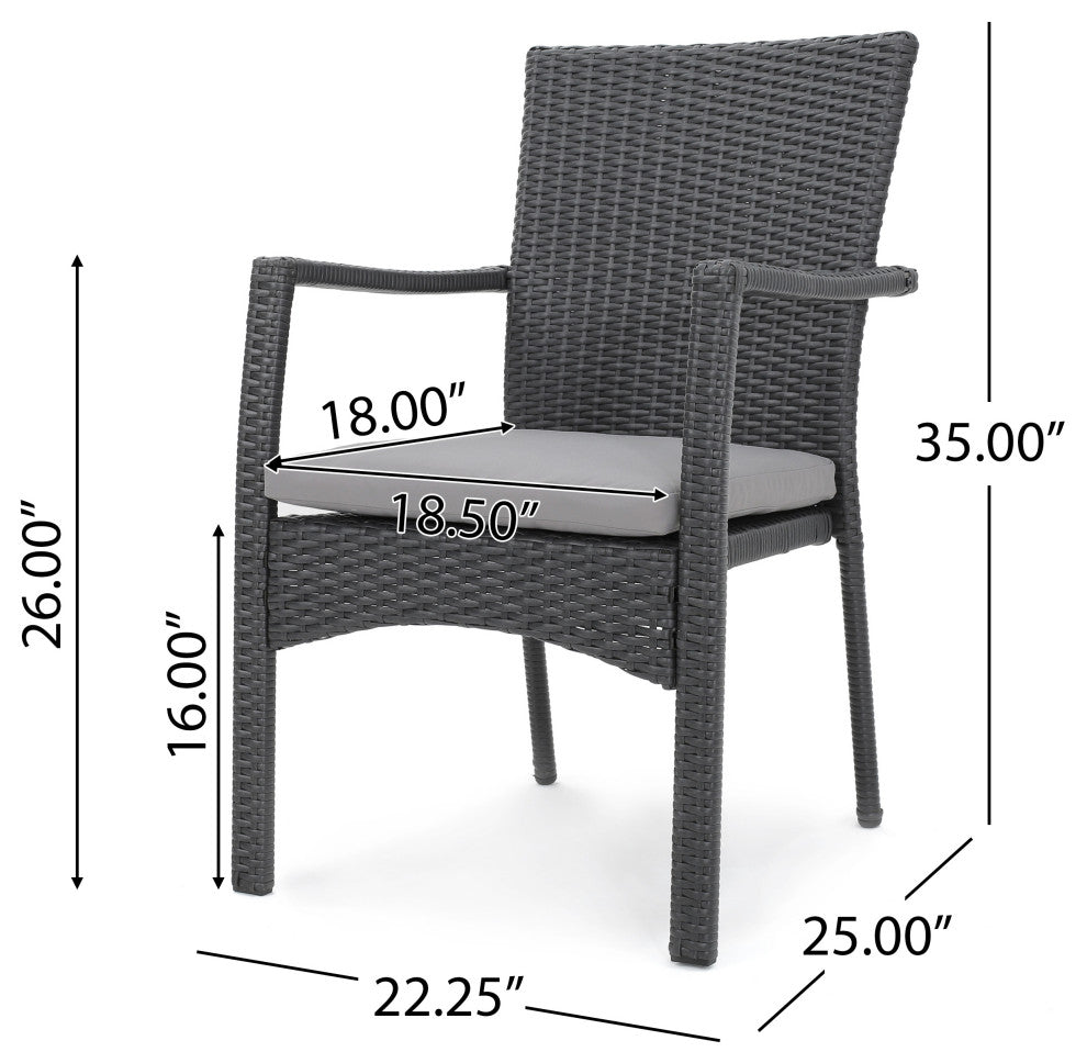GDF Studio 5-Piece Oxford Outdoor Gray Wicker Dining With Cushions Set