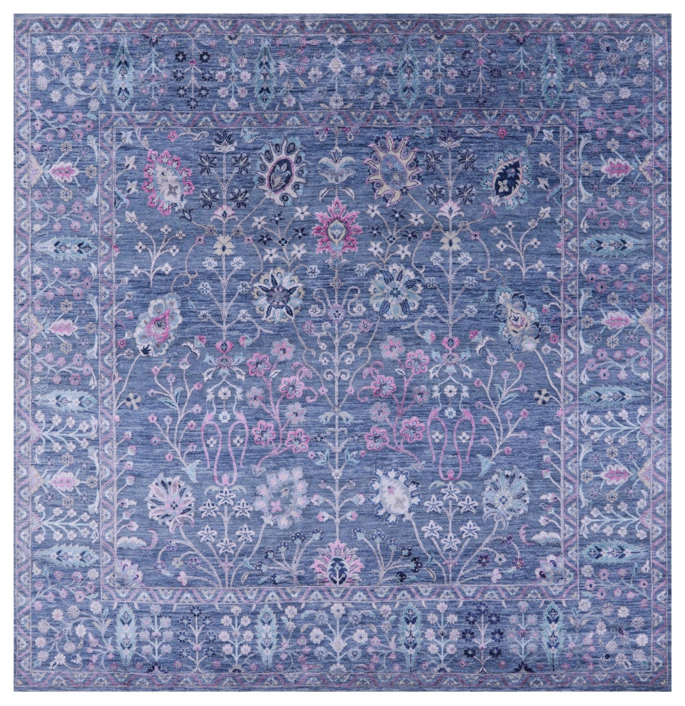 9' Square Wool & Silk Handmade Persian Rug - Q13046