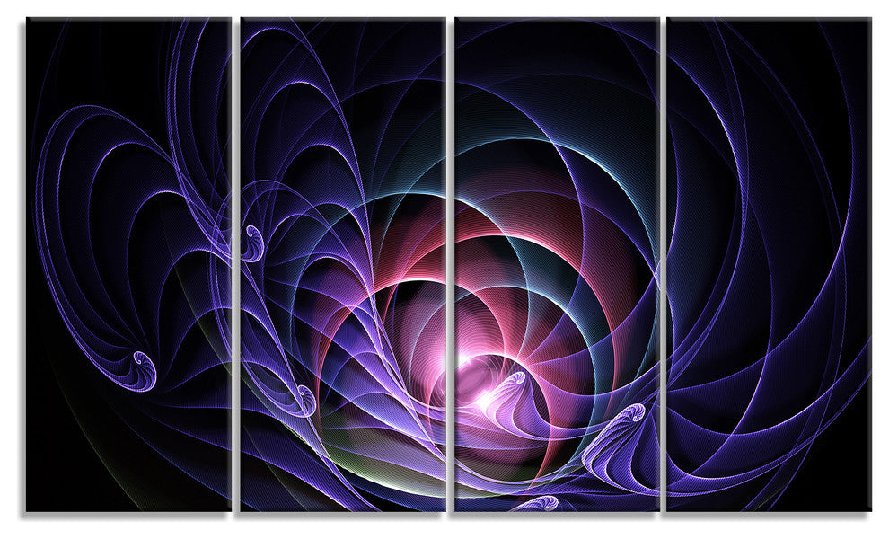 Blue 3D Surreal Fractal Design, Abstract Art on Canvas, 48"x28", 4 Panels