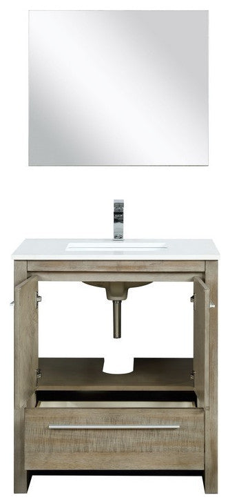 Lafarre Contemporary 30" Rustic Acacia Bathroom Vanity Set, Monte Chrome Faucet