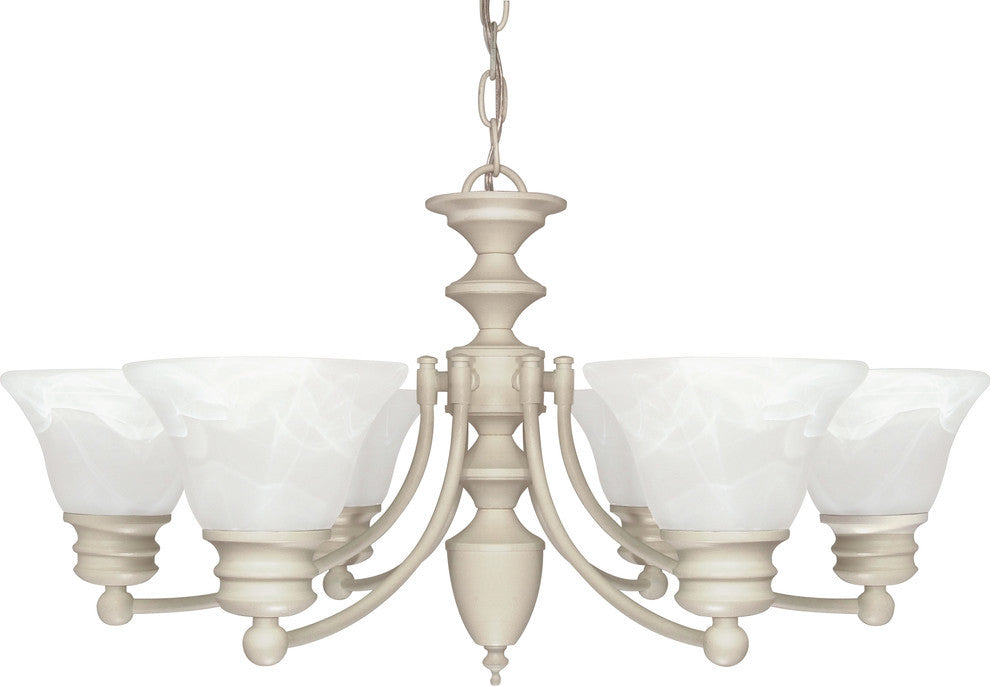 Empire 6 Light - 26" Chandelier Alabaster Glass Bell Shades