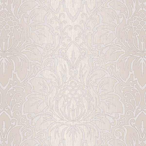 Vertical Stripe Damask Wallpaper, Taupe and Beige, 1 Bolt